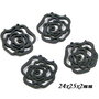 4084 - (10buc) Charms, lemn, floare trandafir, negru