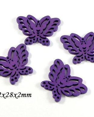 4086 - (10buc) Charms, lemn, fluture, mov