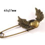 5127 - (1buc) Baza brosa, bronz, inima, aripi inger