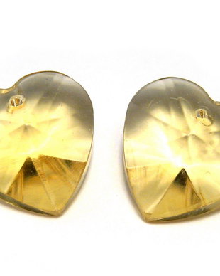 Pandantiv din sticla, inimioara galbena, 18x9 mm