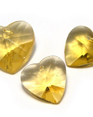 Pandantiv din sticla, inimioara galbena, 14x8 mm