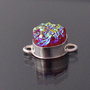 Conector oval cu agata druzy corai electroplacata in rama argintata