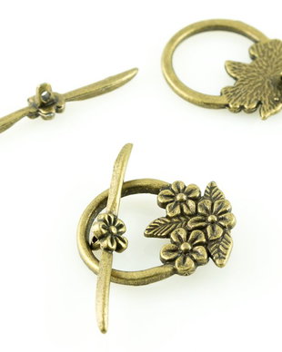 G810 Inchizatori toggle flori, bronz, 32x22mm