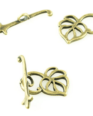 I1090 Incuietoare toggle frunza, finisaj bronz, 17x22mm