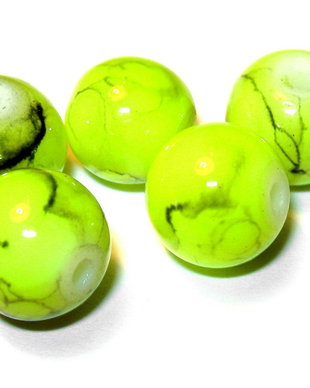 Margele din sticla, rotunde, 6 mm, verde fosforescent