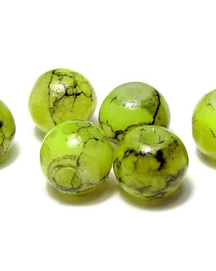 Margele din sticla, rotunde, 6 mm, verde fosforescent