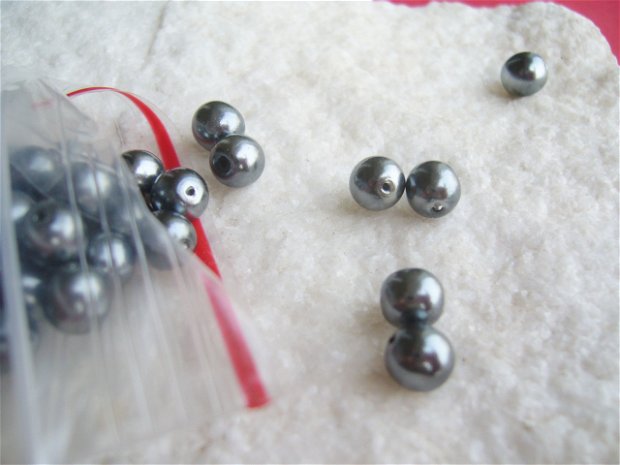 (10 bucati) Perle din sticla finisaj metalic aprox 6 mm