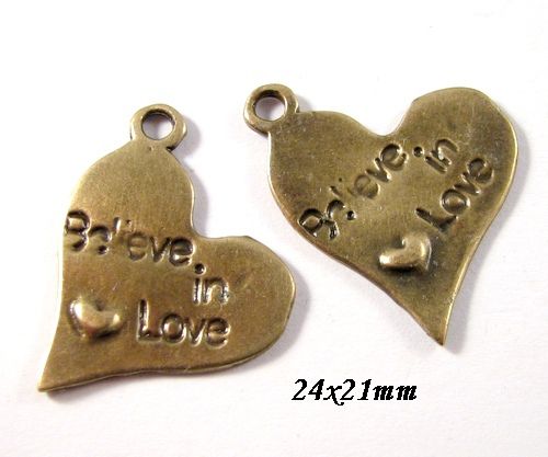 5326 - (2buc) Charms, aliaj bronz, inimioare