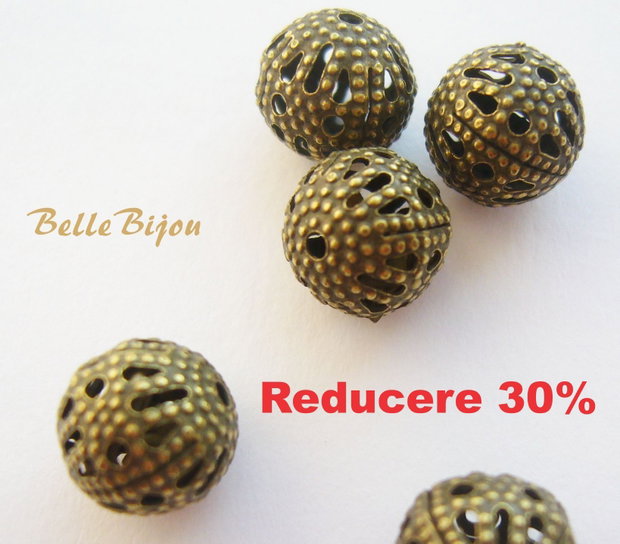 (10 bucati) Bile finisaj bronz model filigran diametru aprox 8 mm