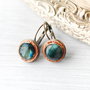 Fancy labradorite - cercelusi cu labradorite naturale flashy cu tortite leverback decorate cu patina acrilica bronz