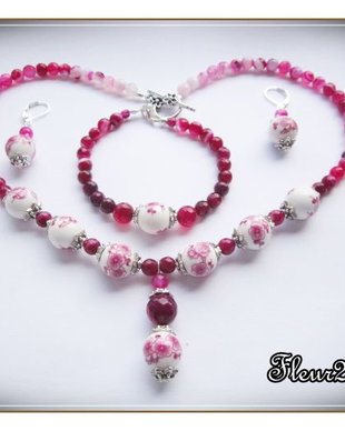 SET- AGATE DANTELATE FUCSIA SI PORTELAN