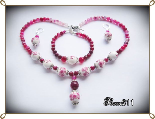 SET- AGATE DANTELATE FUCSIA SI PORTELAN