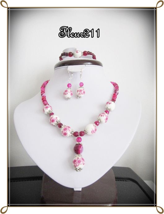 SET- AGATE DANTELATE FUCSIA SI PORTELAN