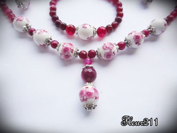 SET- AGATE DANTELATE FUCSIA SI PORTELAN