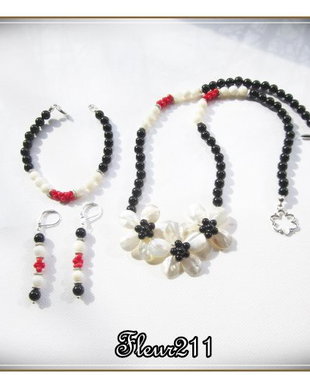 SET- ONIX NEGRU, SIDEF ALB SI CORAL ROSU