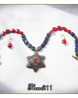 SET- LAPIS-LAZULI SI CORAL ROSU- RETINUT