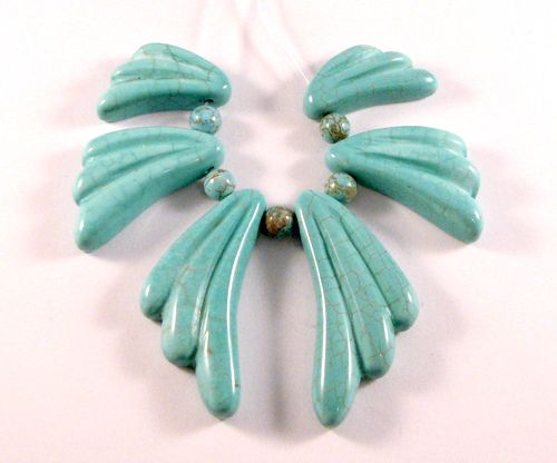 4605 - SET Baza colier, pandantiv, 6 piese, howlite turquoise, aripi