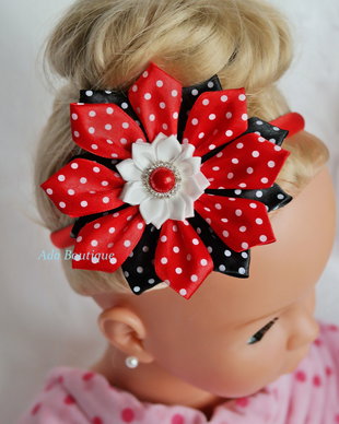 Cordeluta saten cu floare rosu/negru/alb