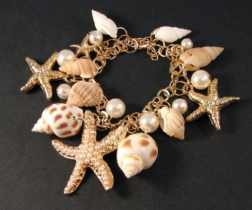 5484 - MIX Charms melci, stele de mare, perle, lant auriu