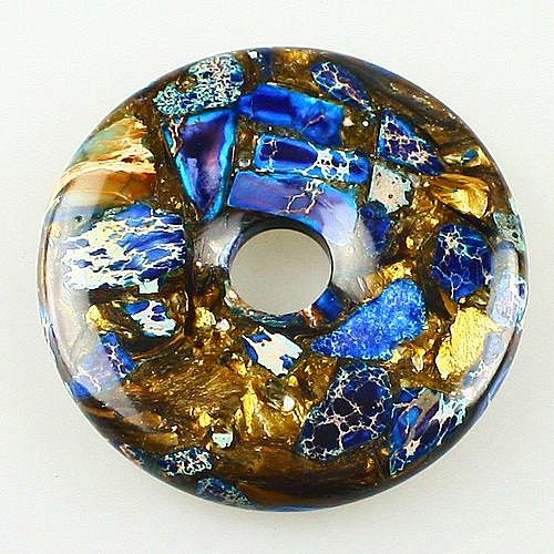 5507 - Pandantiv, donut / inel, variscite si pirite, albastru bronz, 50mm