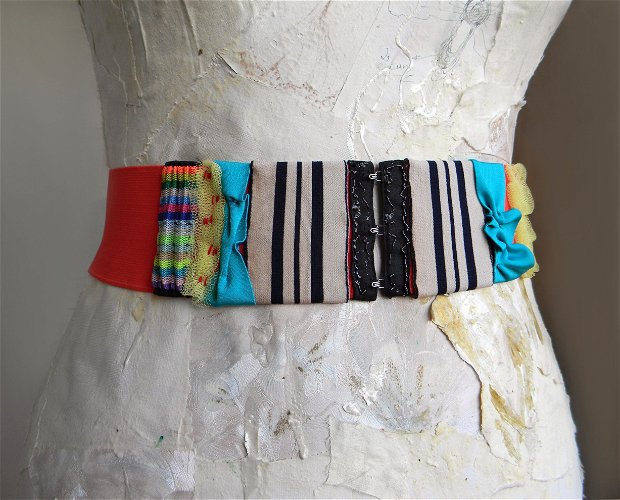 Cordon de talie-Brau Elastic-Curea dama din colaje textile "Funky Collage"