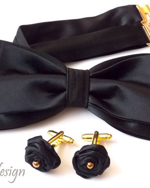Set PAPION +BUTONI din matase naturala neagra