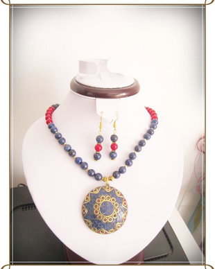 SET- LAPIS-LAZULI SI CORAL ROSU