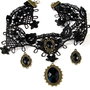 5622 - KIT Baza colier gotic, dantela bumbac aspect matasos, negru, link, pandantiv, bronz, cabochon acril