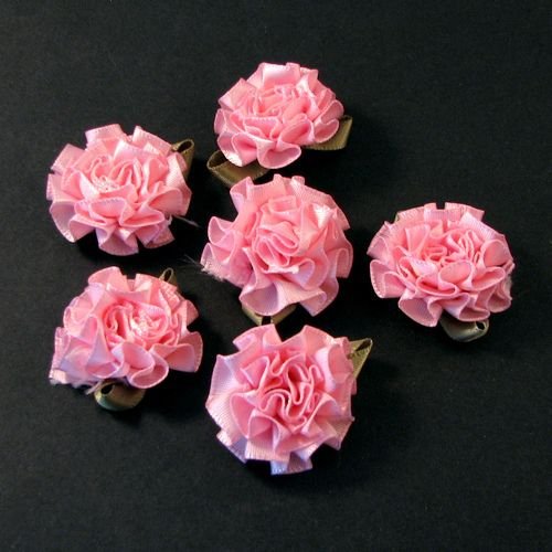 5633 - (6buc) Floricele din saten, roz, aprox.28mm