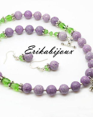 Set  colier si cercei  liliac inverzit