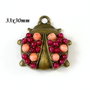 5668 - Pandantiv, buburuza, bronz, coral, agate