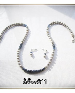 SET- PERLE DE CULTURA GRI, SAFIR NATURAL SI ARGINT 925