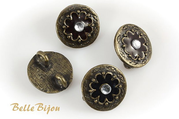Link finisaj bronz de diametru aprox 19 mm ornat cu email maron inchis