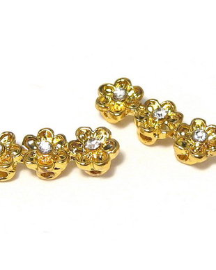 Distantiere cu strasuri, 3 siruri, 14mm x 3.5 mm, aurii