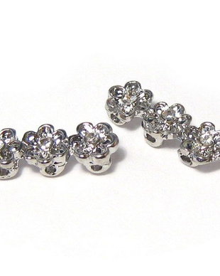 Distantiere cu strasuri, 3 siruri, 14mm x 3.5 mm, argintii