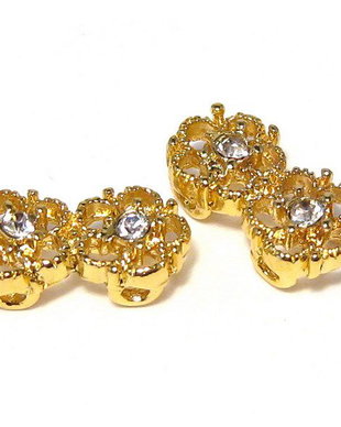 Distantiere cu strasuri, 2 siruri, 7x13 mm, aurii