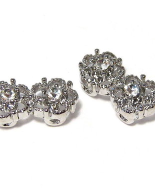 Distantiere cu strasuri, 2 siruri, 7x13 mm, argintii