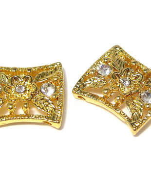 Distantiere cu strasuri, 2 siruri, 15x16 mm, aurii