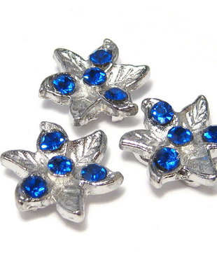 Distantiere cu strasuri, floare albastra, 2 siruri, 14 mm