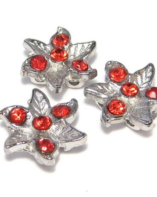 Distantiere cu strasuri, floare rosie, 14 mm