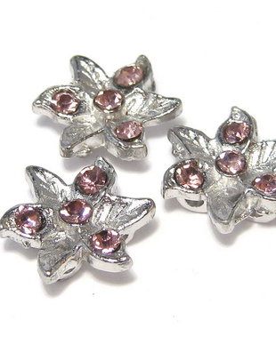 Distantiere cu strasuri, floare roz, 2 siruri, 14 mm