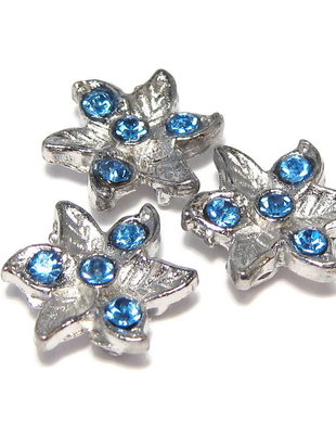 Distantiere cu strasuri, floare bleu, 2 siruri, 14 mm