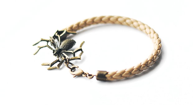 Tarantula - bratara unisex din snur vinil impletit si paianjen bronz antichizat
