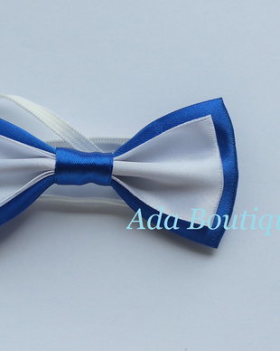 Mini papion elegant albastru/alb