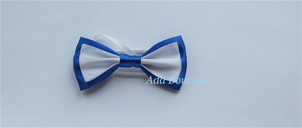 Mini papion elegant albastru/alb