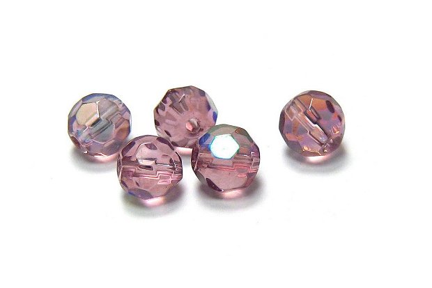 Cristale din sticla, rotunde, electro, 8 mm, purpuriu deschis