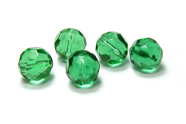 Cristale din sticla, rotunde, 10 mm, fatetate, verde inchis