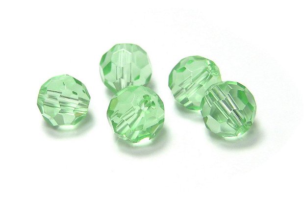 Cristale din sticla, rotunde, 10 mm, fatetate, verde deschis