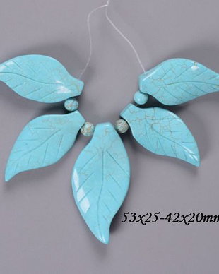 4992 - SET, 5 piese, howlite turcoaz, frunze, pandantiv