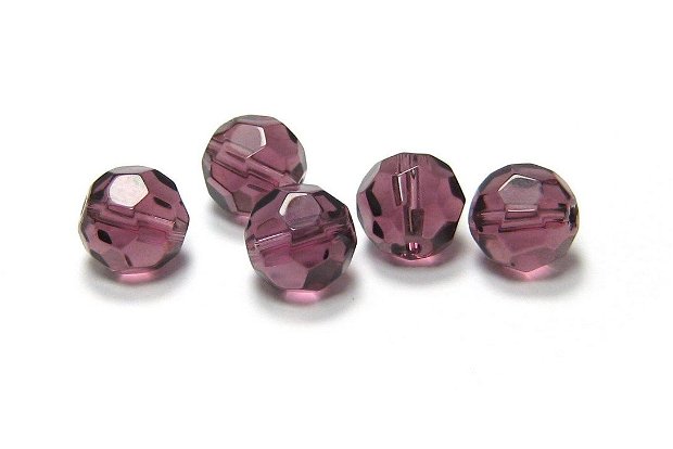 Cristale din sticla, rotunde, 12 mm, fatetate, purpurii